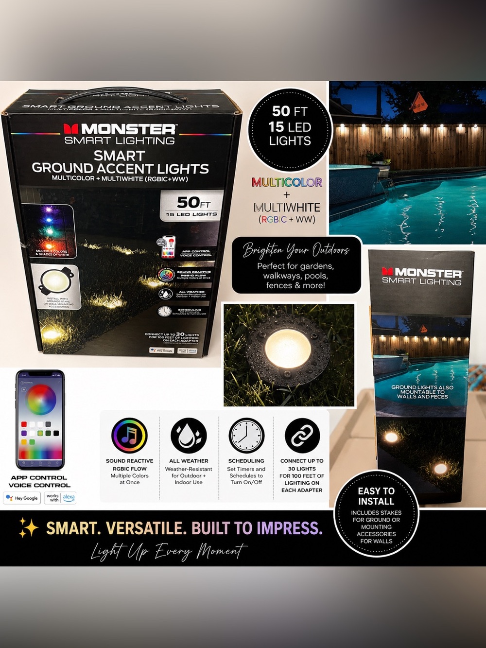 Monster Smart Ground Accent Lights — Multicolor & Multiwhite